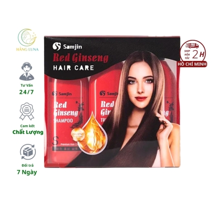 Bộ dầu gội xả Hồng Sâm Hàn Quốc Samjin Red Ginseng Bộ 02 chai gội 520ml và 01 chai xả 520ml phục hồi tóc hư tổn