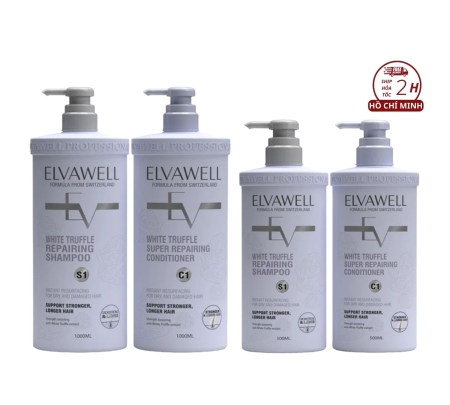 Dầu gội xả  Elvawell White Trufle Repair 500ml & 1000ml Màu Tím. Dầu gội xả nấm Truffle giúp suôn tóc phục hồi tóc hư tổn