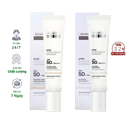 Kem chống nắng Biomeek UVM Glow Tone Up và Tinted Tone Up SunCream SPF50+ PA++++ 30ml Hàn Quốc Kem Chống Nắng Dành Cho Mọi Loại Da
