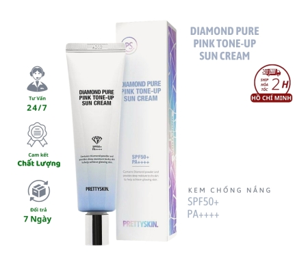 Kem Chống Nắng  Prettyskin Diamond Pure Pink Tone-Up Sun Cream SPF50+, PA++++ 50ml Hàn Quốc, Kem Chống Nắng Kim Cương Nâng Tone