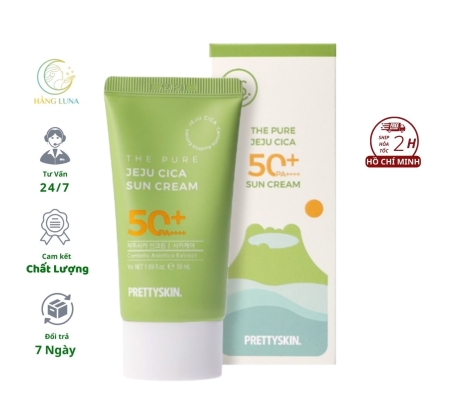 Kem chống nắng Prettyskin The Pure Jeju Cica Sun Cream SPF50+ PA++++ 50ml Hàn Quốc, Kem chống nắng Rau má