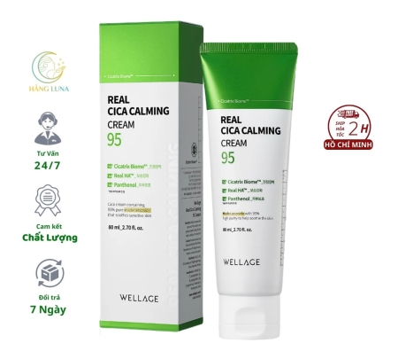 Kem dưỡng ẩm Real Cica Calming Cream 95 Wellage 80ml Hàn Quốc Kem rau má hỗ trợ cấp ẩm làm dịu da