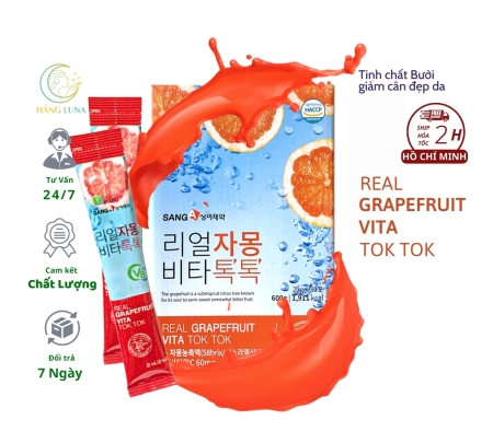 Nước Uống Tinh Chất Bưởi SangA Real Grapefruit Vita Tok Tok 20g x 30 Gói Nước Ép Bưởi Hỗ Trợ Giảm Cân, Làm Đẹp Da