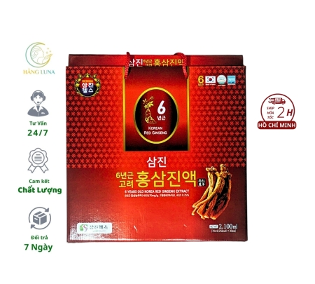 Nước uống hồng sâm 6 Years Old Korea Red Ginseng Extract Samjin Health 2100ml hộp lớn 30 gói 70ml Hỗ trợ sức khỏe
