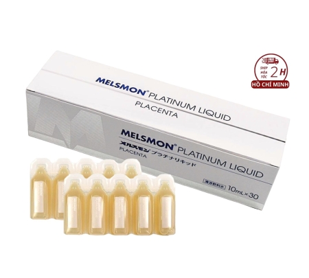 Nước uống nhau thai ngựa trẻ hóa da Melsmon Platinum Liquid Placenta Hộp 30 ống x 10ml Nhật Bản