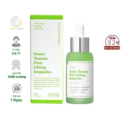 Serum Sungboon Editor Green Tomato Pore Lifting Ampoule+ 30ml Hàn Quốc Tinh chất cà chua xanh hỗ trợ làm dịu da dưỡng trắng cải thiện độ đàn hồi dành cho da mặt 