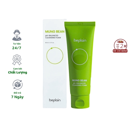 Sữa rửa mặt Beplain Mung Bean pH-Balanced Cleansing Foam 80ml Hàn Quốc Chiết xuất đậu xanh giúp cân bằng độ pH