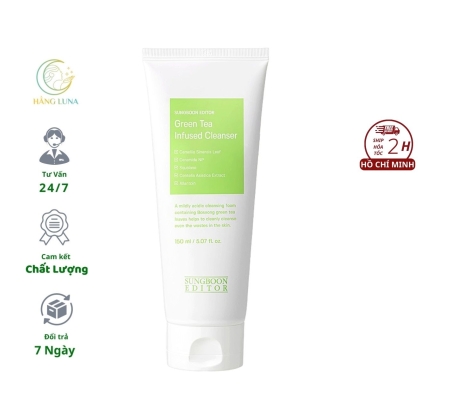 Sữa rửa mặt Sungboon Editor Green Tea Infused Cleanser 150ml  Hàn Quốc Dạng Gel Chiết xuất trà xanh giúp làm sạch da mặt