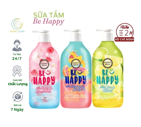 Sữa tắm Happy Bath Smile Body Wash 900g Hàn Quốc, Sữa tắm dưỡng trắng cấp ẩm Happy Bath Be Happy