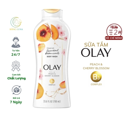 Sữa tắm Olay 700ml Body Wash Peach & Cherry Blossom B3 Complex Mỹ, Sữa tắm trắng da Olay Mỹ