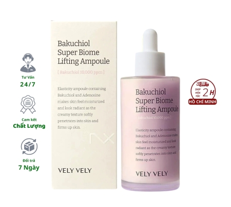 Serum Vely Vely Bakuchiol Super Biome Lifting Ampoule 100ml Hàn Quốc Hỗ trợ Dưỡng trắng Cấp ẩm Trẻ hóa da