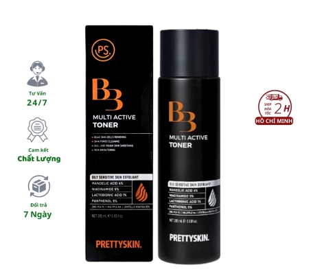 Toner Prettyskin B3 Multi Active Toner 205ml Hàn Quốc Hỗ trợ Cấp ẩm Làm diu da Tất cả các loại da