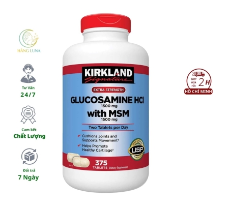 Viên uống Glucosamine HCl 1500mg with MSM 1500mg Kirkland Signature 375 viên Mỹ Hỗ trợ xương khớp