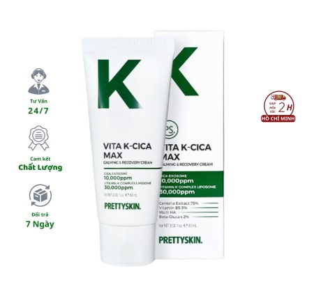 Kem Dưỡng Prettyskin Vita K-Cica Max Calming & Recovery Cream 60ml Kem Vitamin K Hỗ Trợ Phục Hồi Da Sau Lăn Kim, Peel Da