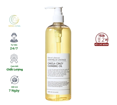 Dầu tẩy trang Hoa cải Graymelin Vintage Canola Crazy Cleansing Oil 500ml Hàn Quốc Hỗ trợ làm sạch lớp trang điểm cho da mặt