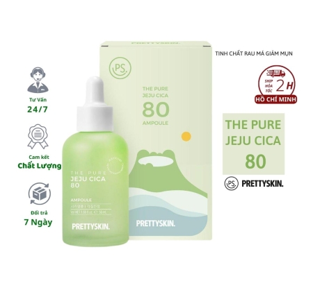 Tinh chất Prrettyskin The Pure Jeju Cica 80 Hàn Quốc 50ml. Serum Prettyskin chiết xuất rau má giảm mụn, làm dịu da